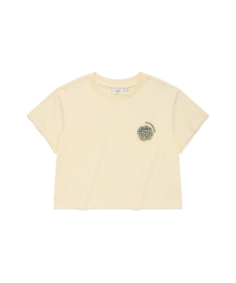 우먼 크롭 오버핏 코사지 티셔츠 Cream