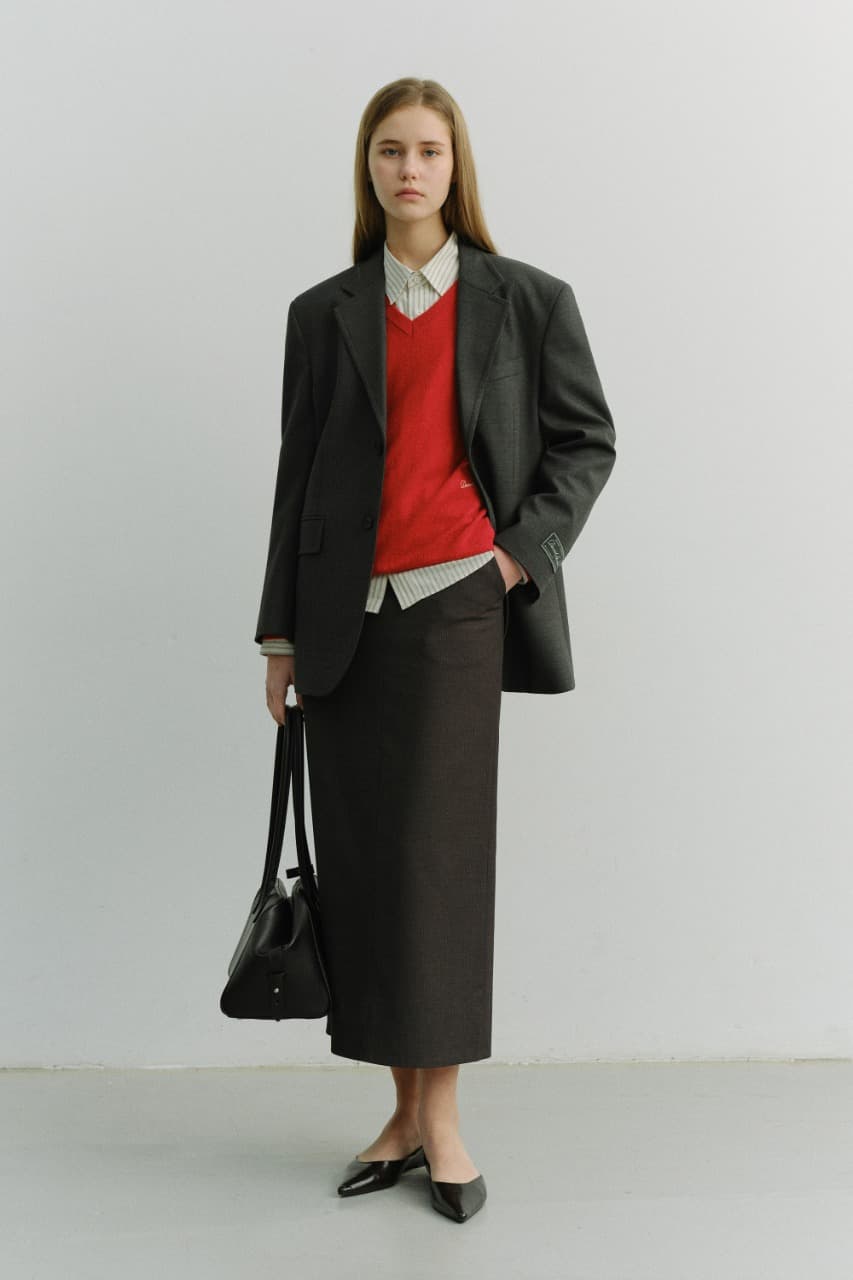 H-LINE STRIPED MAXI SKIRT GREY STRIPE_UDSK6A207G2