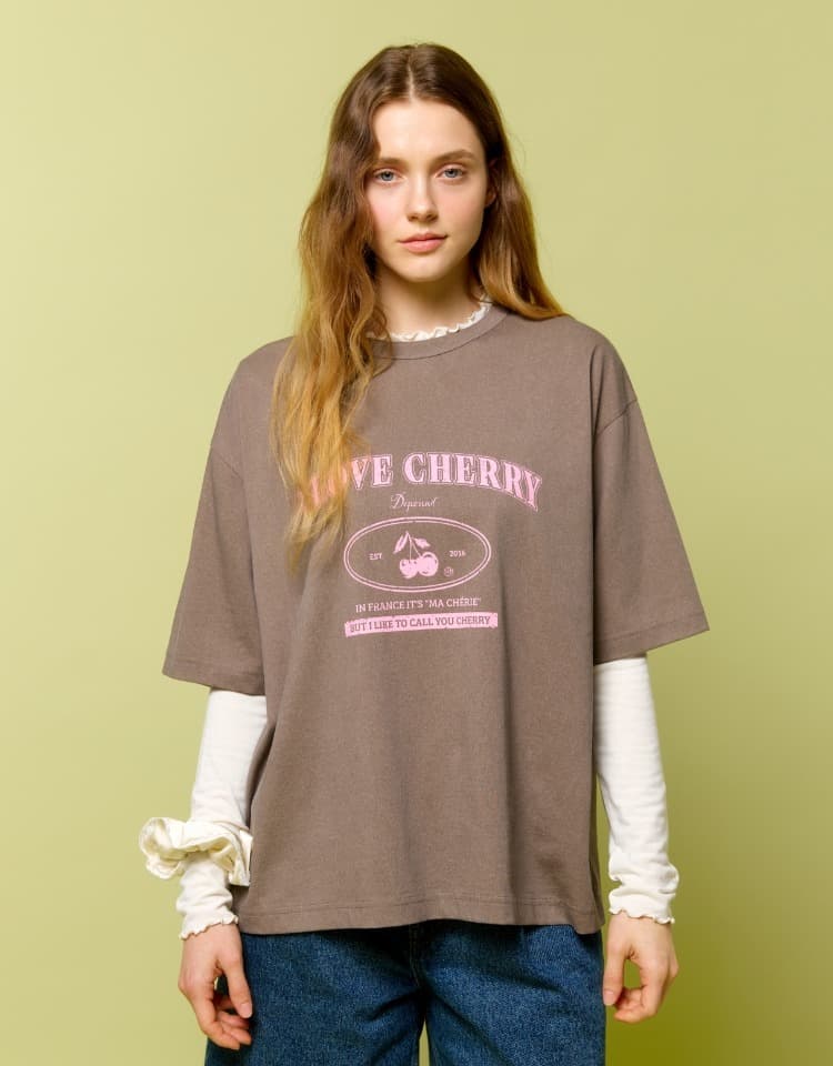 i love cherry layered t-shirt - brown