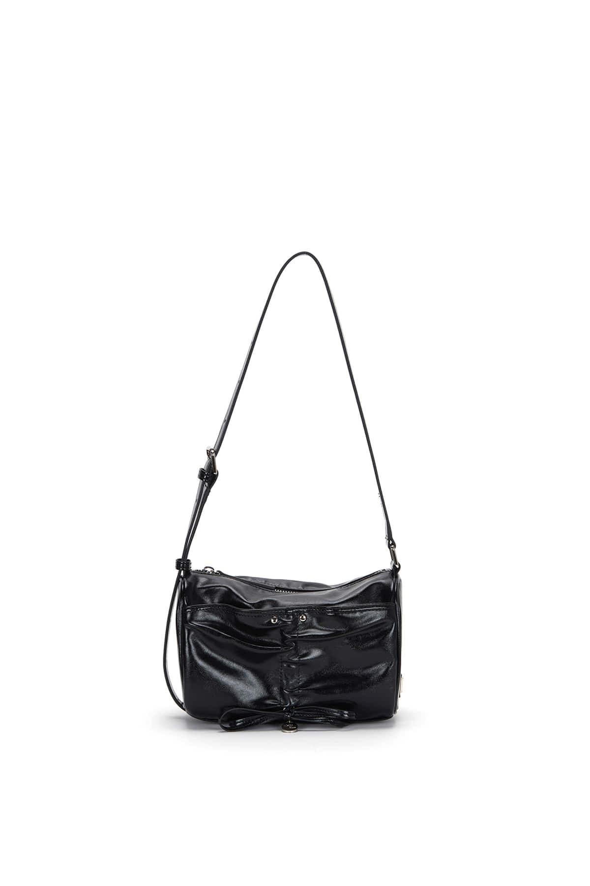 FRONT SHIRRING RIBBON MINI BAG IN BLACK