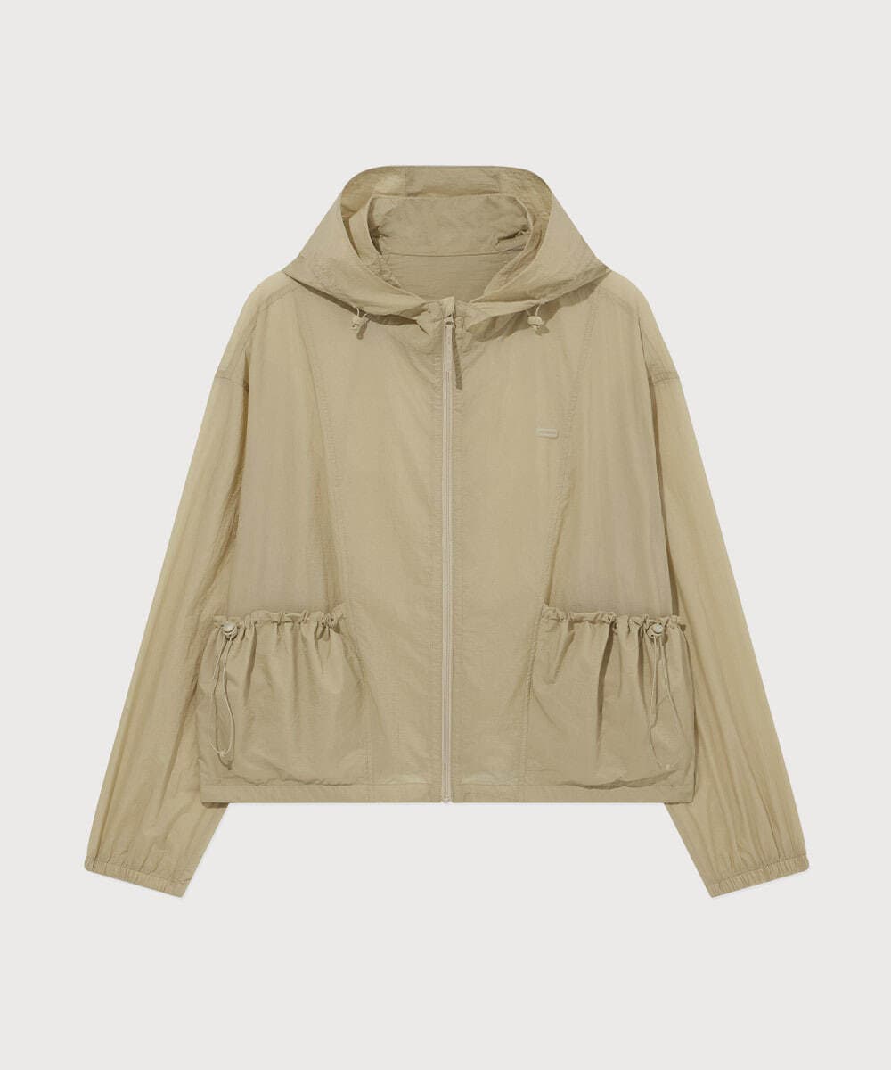 우먼 시어 셔링 나일론 자켓 Beige