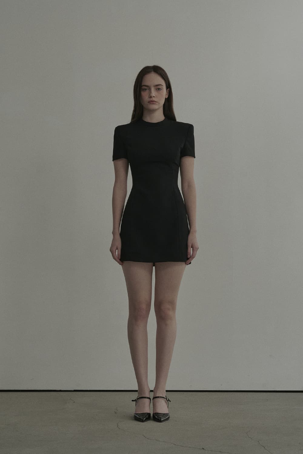 Half Neck Tailored Suit Dress - Black