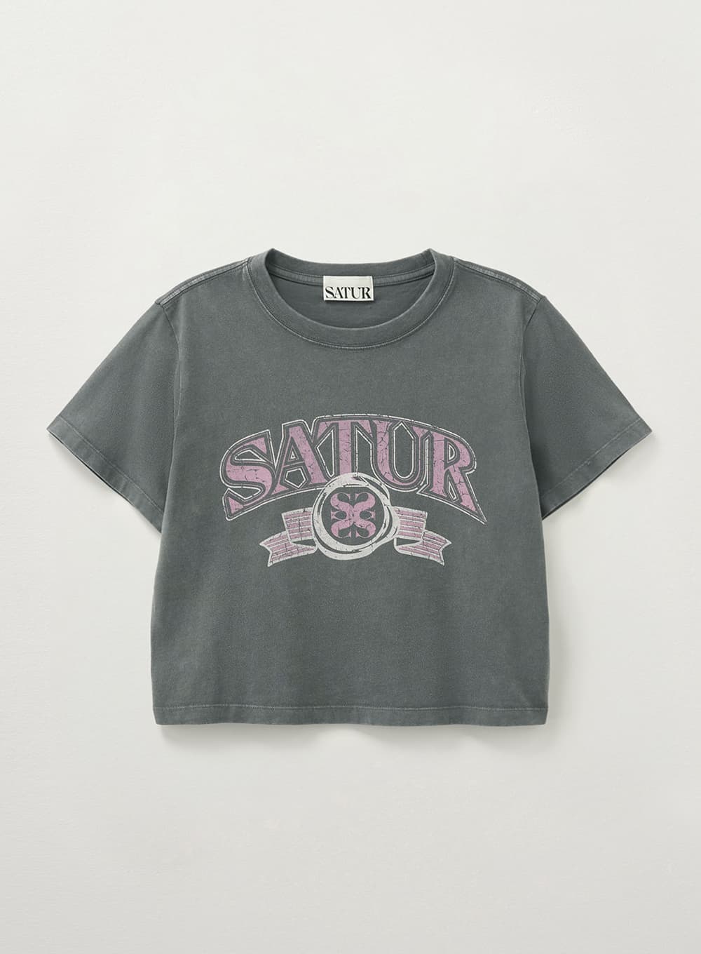 (W) Arch Logo Pigment Washed T-shirt - Charcoal Pink