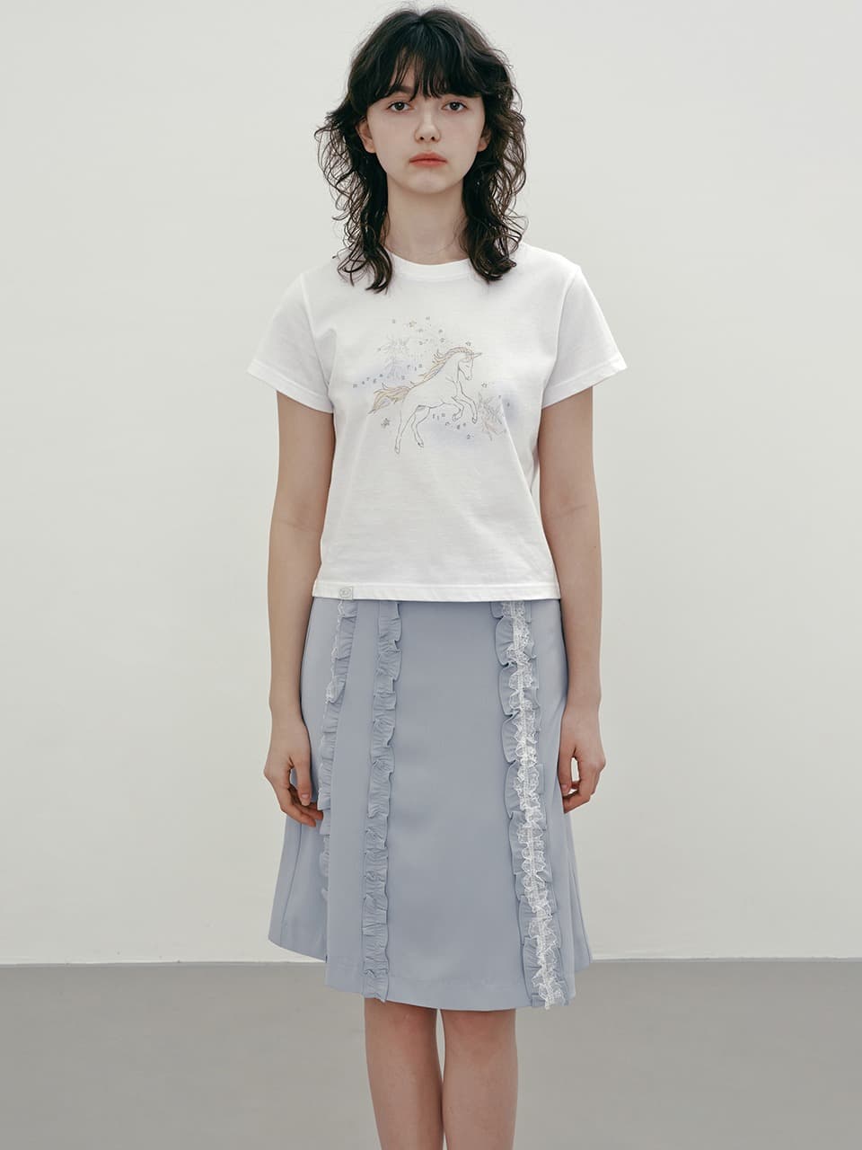 LACE RUFFLE SKIRT (SKY)
