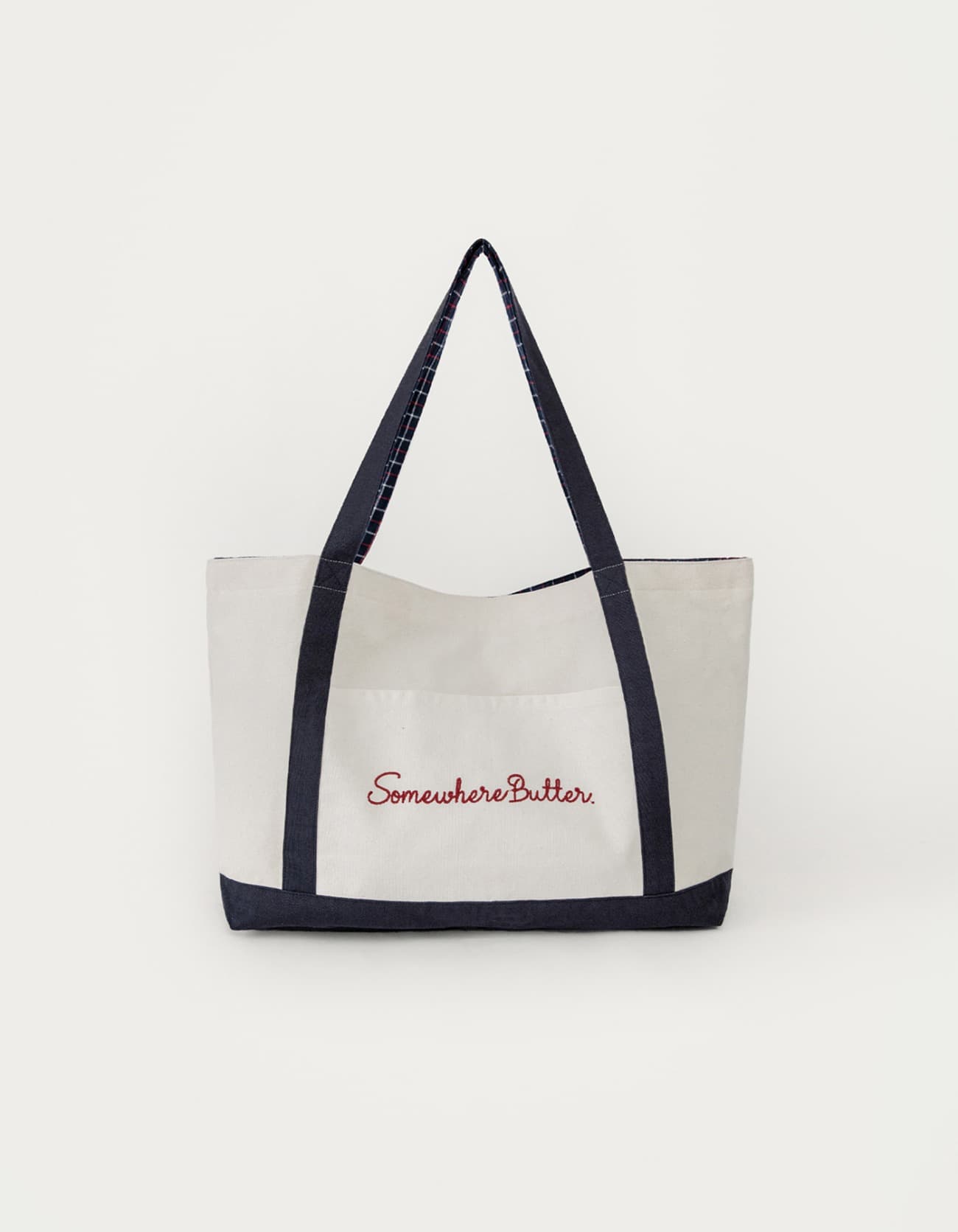 Check Letter Reversible Bag - Ivory(Navy)