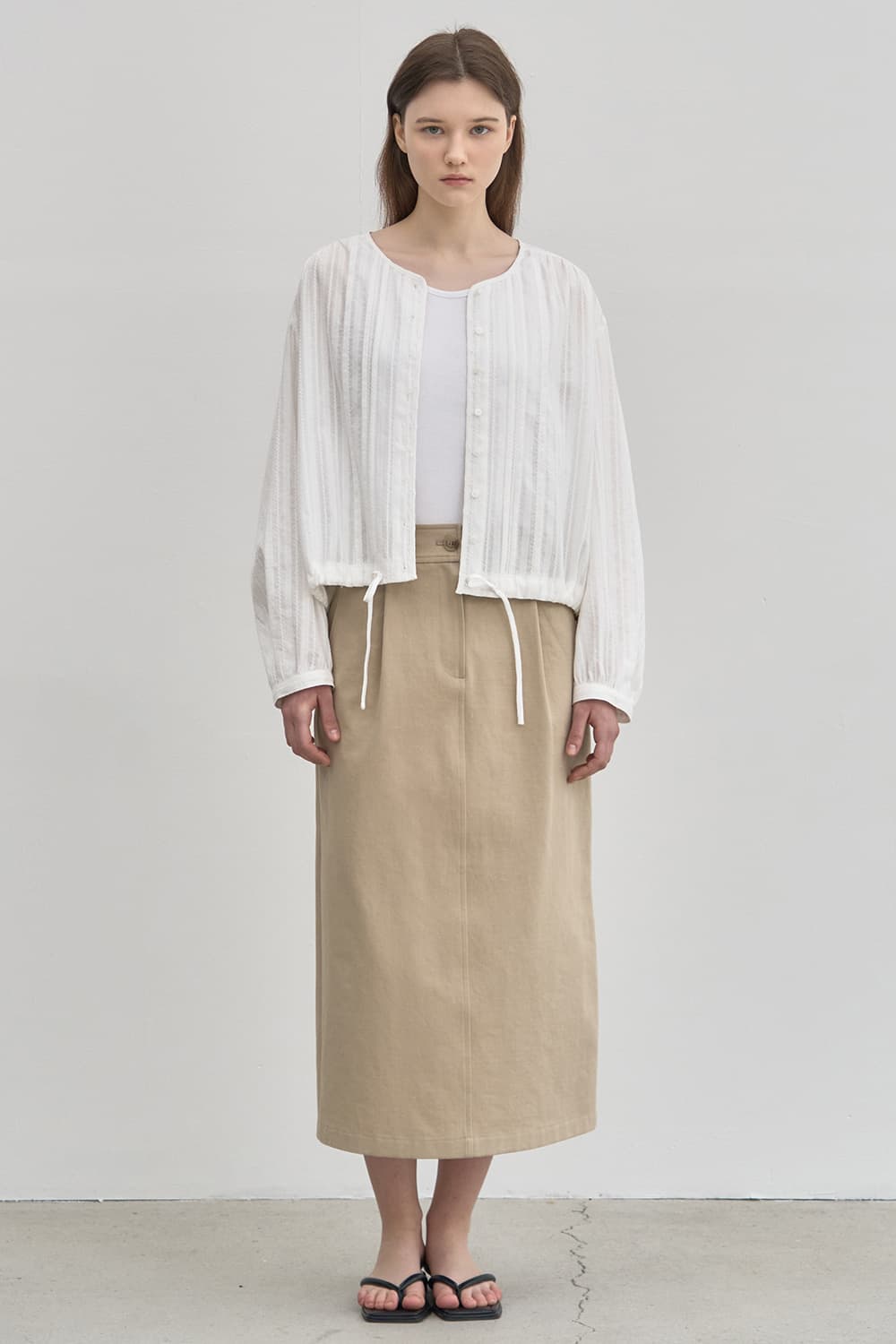 Cotton tuck skirt Beige [N6SSK01]