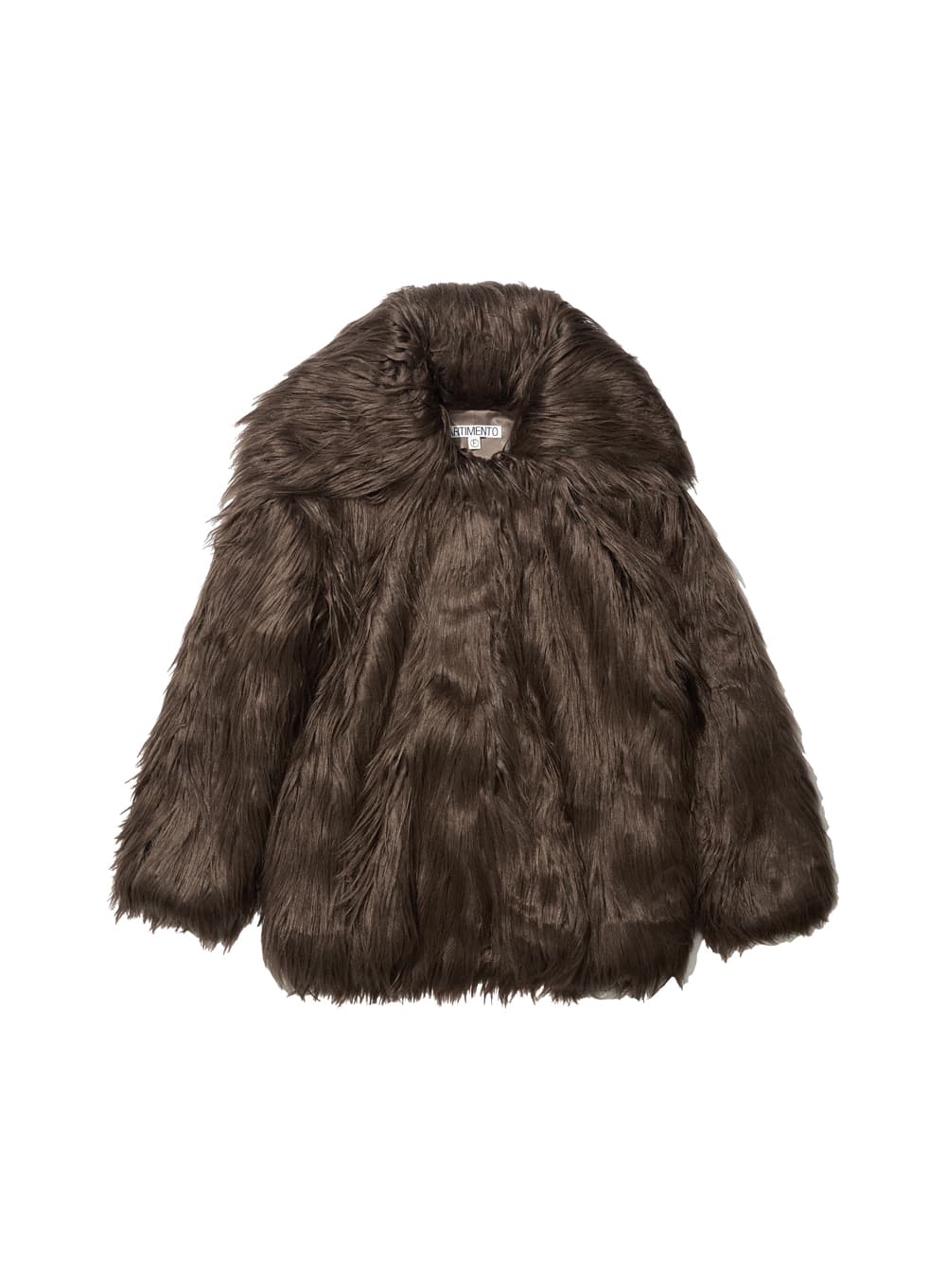 WIDE COLLAR HAIRY FUR COAT_BROWN