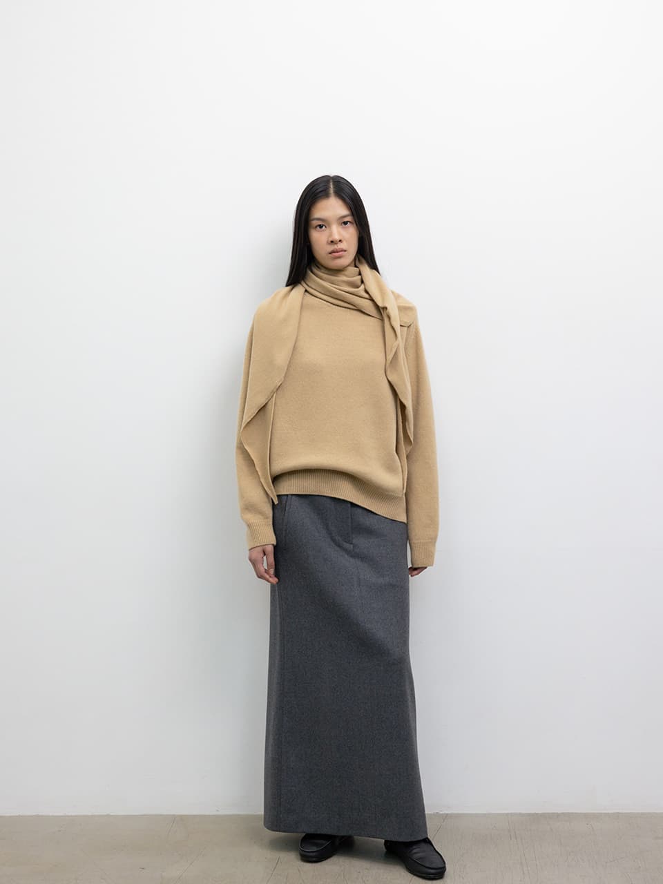 WOOL TAILORED SKIRT [GREY]