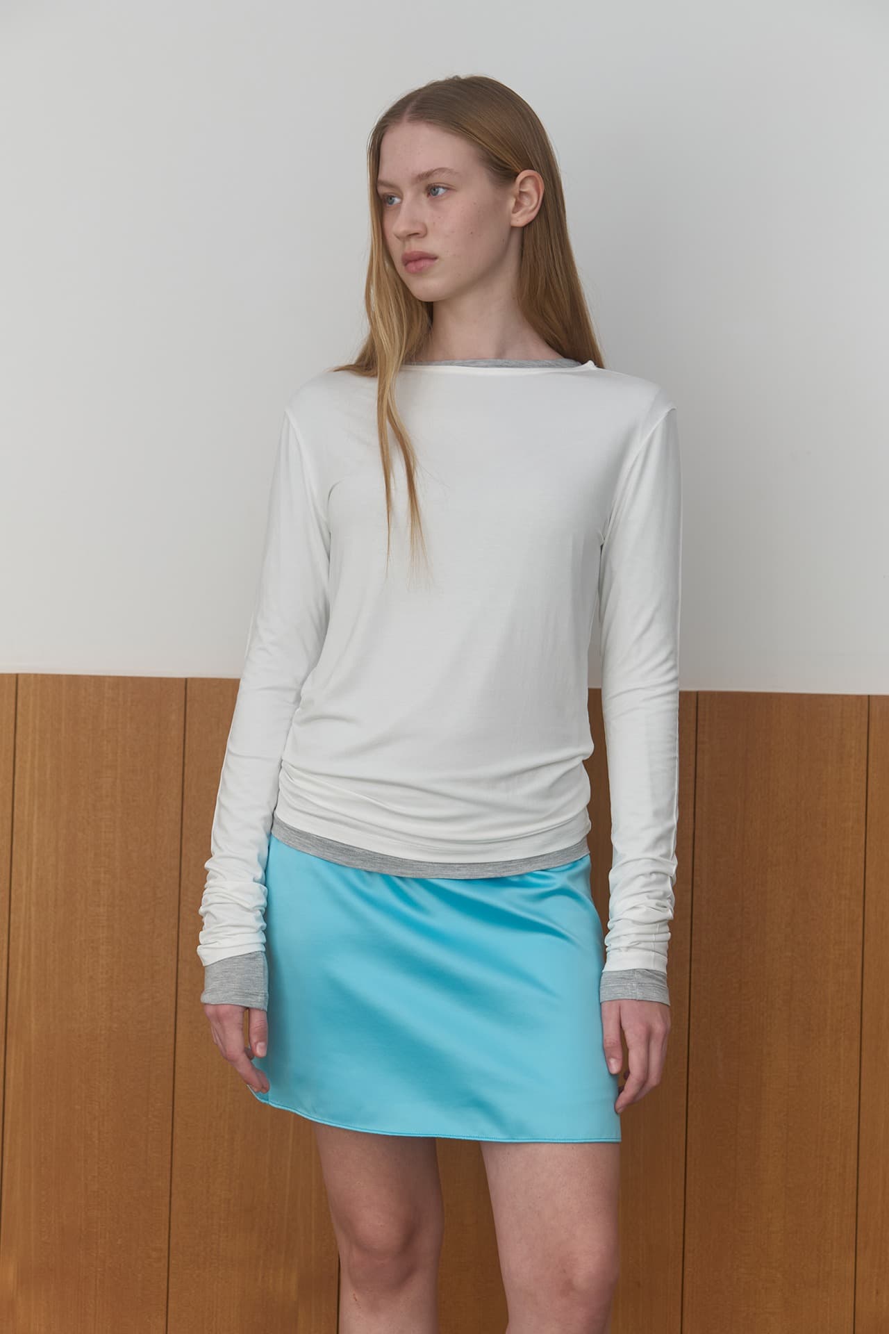 SATIN MINI SKIRT_BLUE