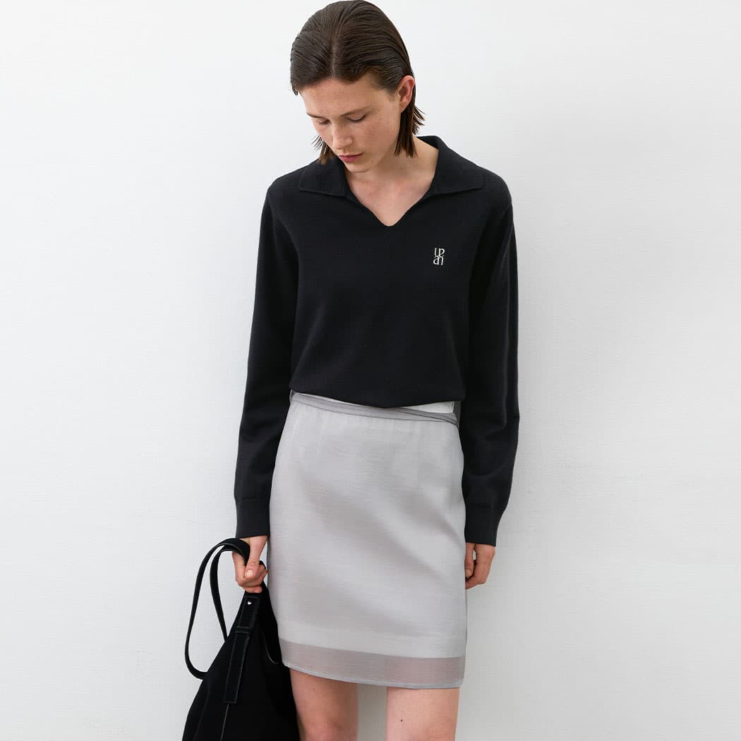 (Z-T-6785)ESSENTIAL OPEN COLLAR V-NECK KNIT