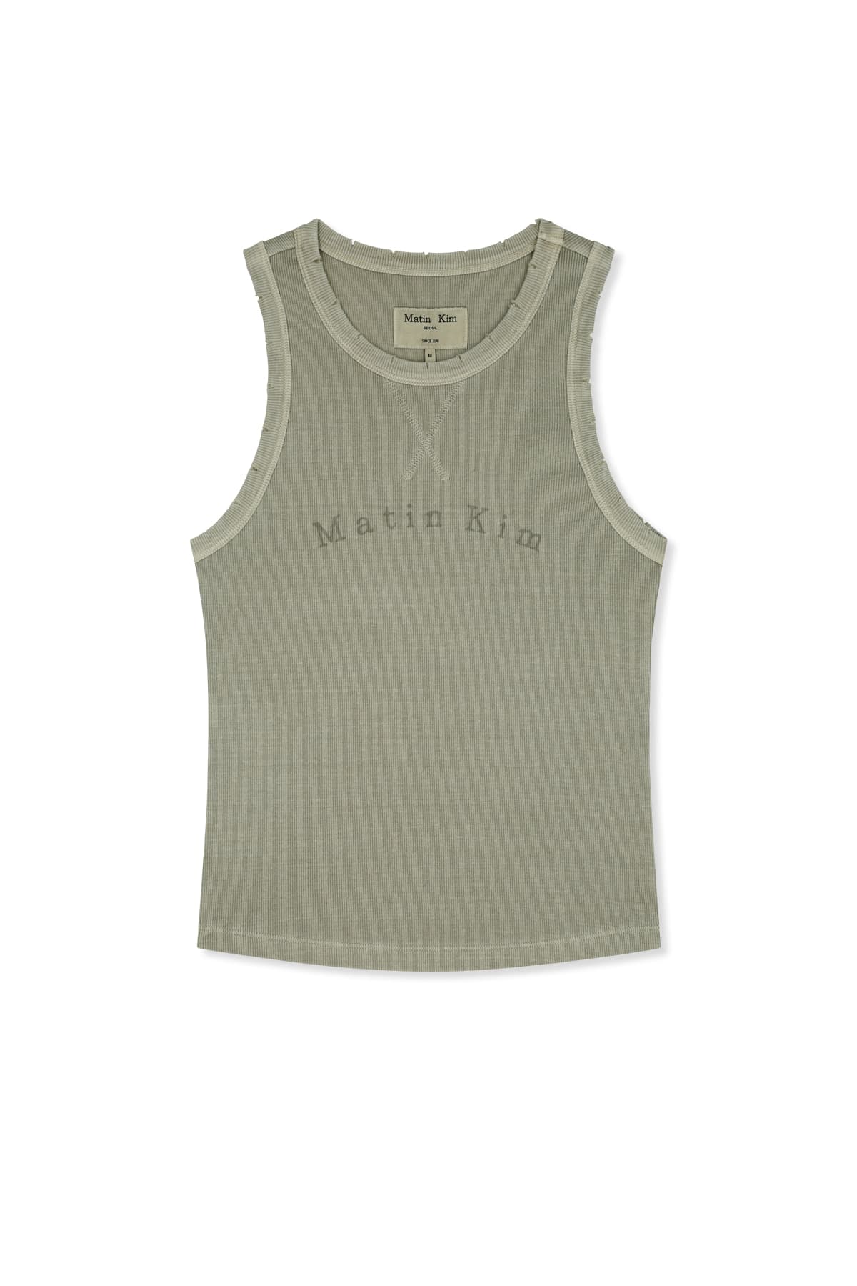 DISTRESSED SLEEVELESS LOGO TOP IN BEIGE