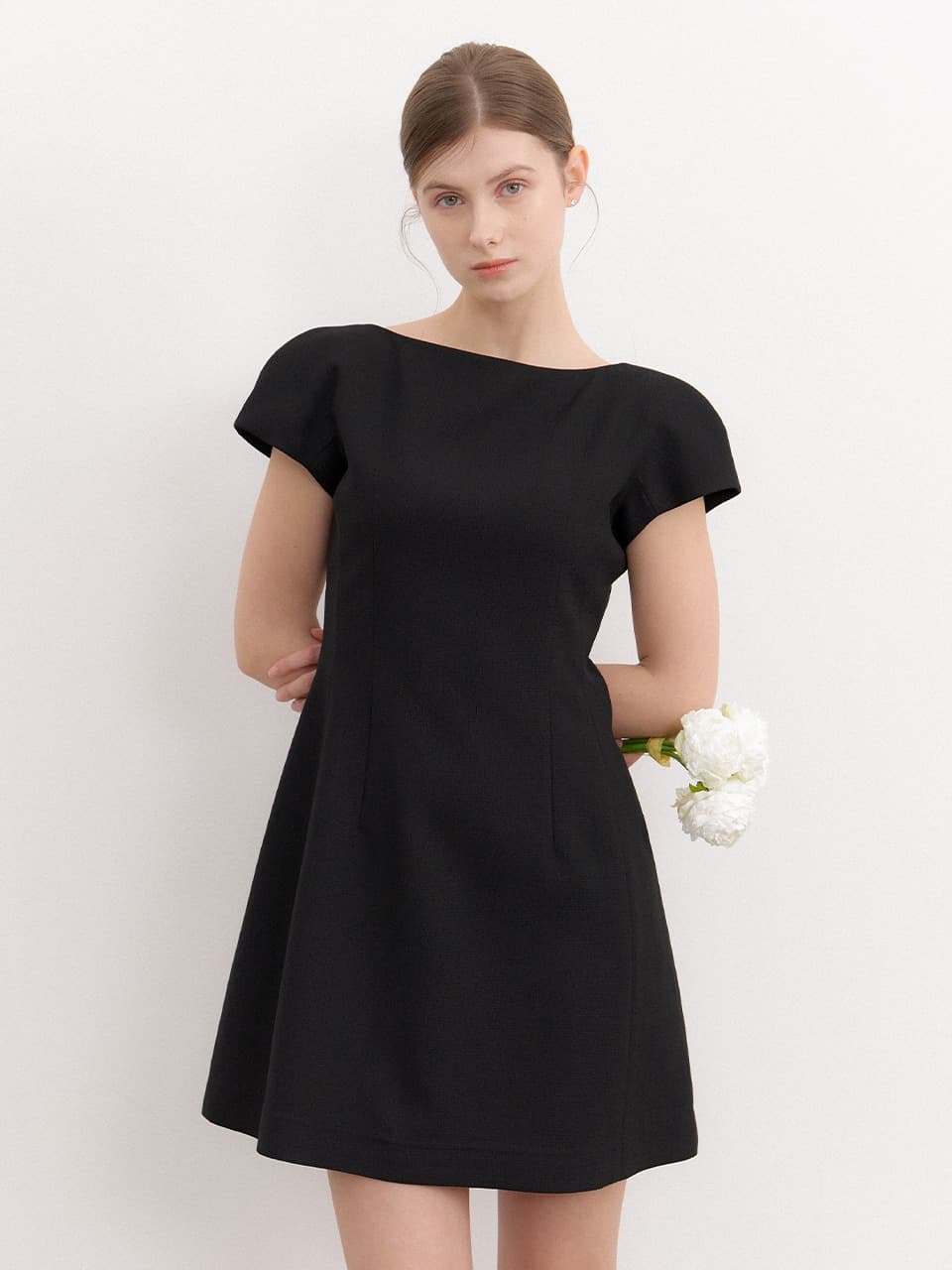 Cap-sleeve A-Line Mini Dress / Black(3Color)