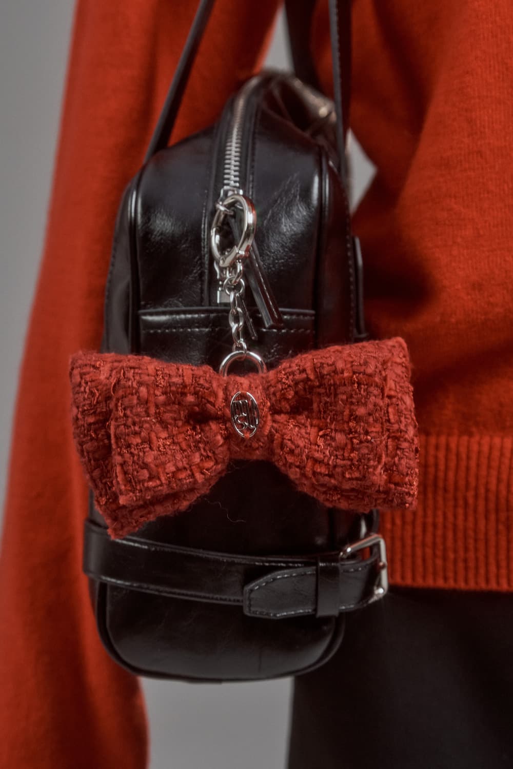 Tweed Ribbon Keyring - Cream,Black,Red