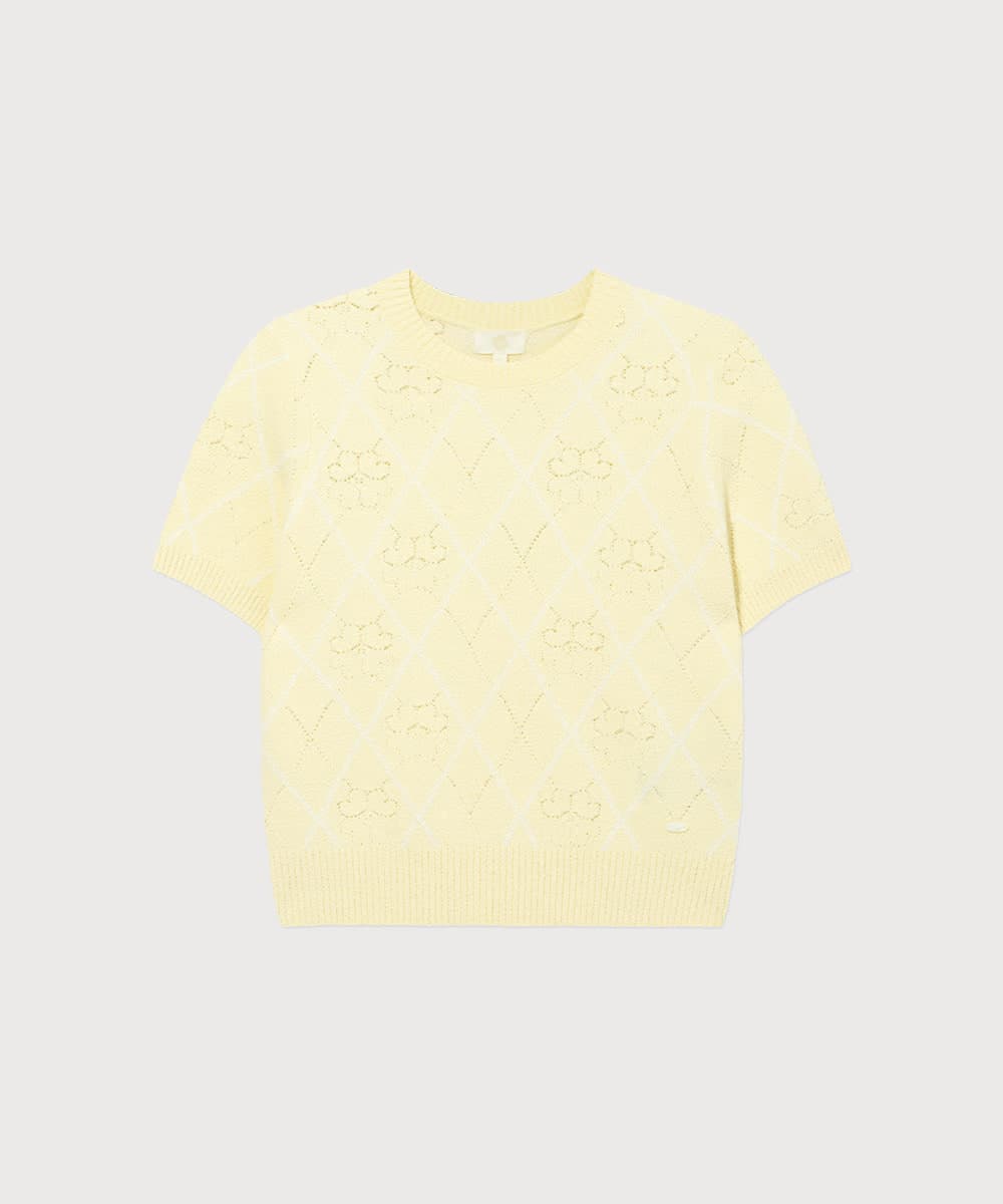 우먼 클로버하트 자카드 하프 니트 Butter