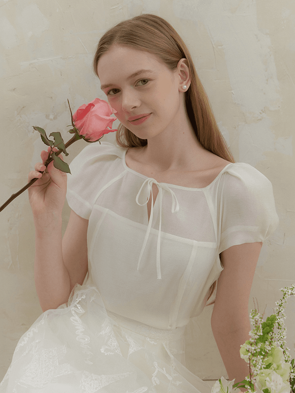 FAIRY Chiffon Puff-Sleeve Blouse / Ivory(3color)