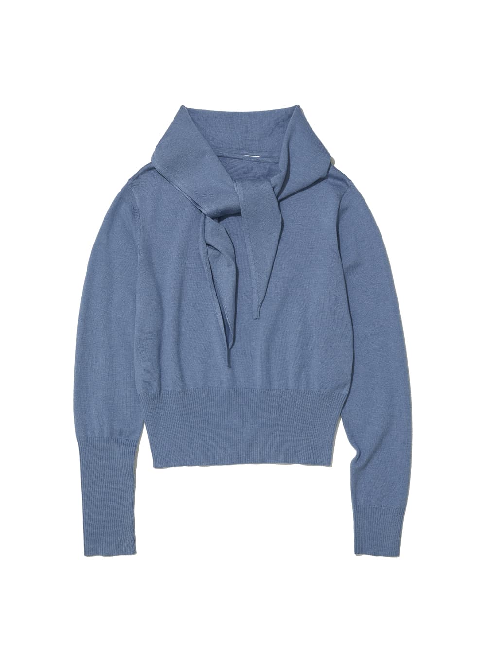2WAY UNBALANCED SCARF KNIT CREWNECK_DUSTY BLUE