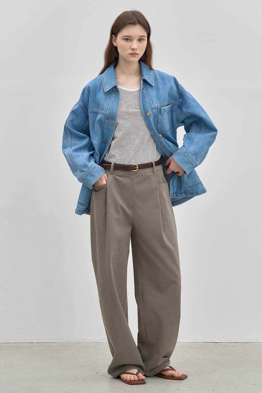 Semi curved casual pant Khaki [N6SPT03]