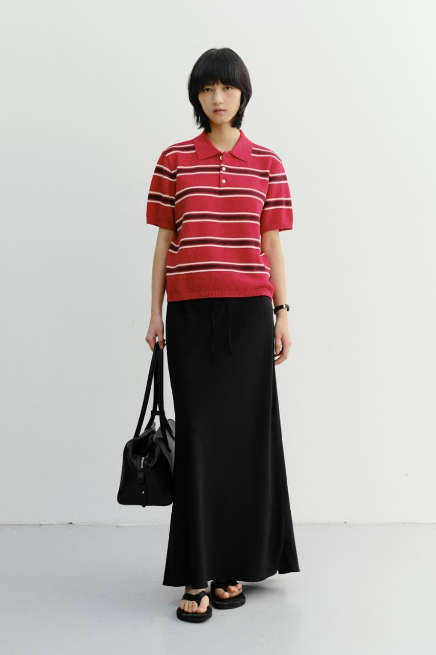 UNISEX MULTI STRIPED POLO KNIT RED BURGUNDY_UDSW6B122R2