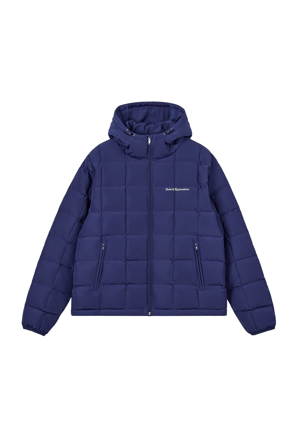 SQUARE QUILTED HOOD DOWN JACKET - BLUE