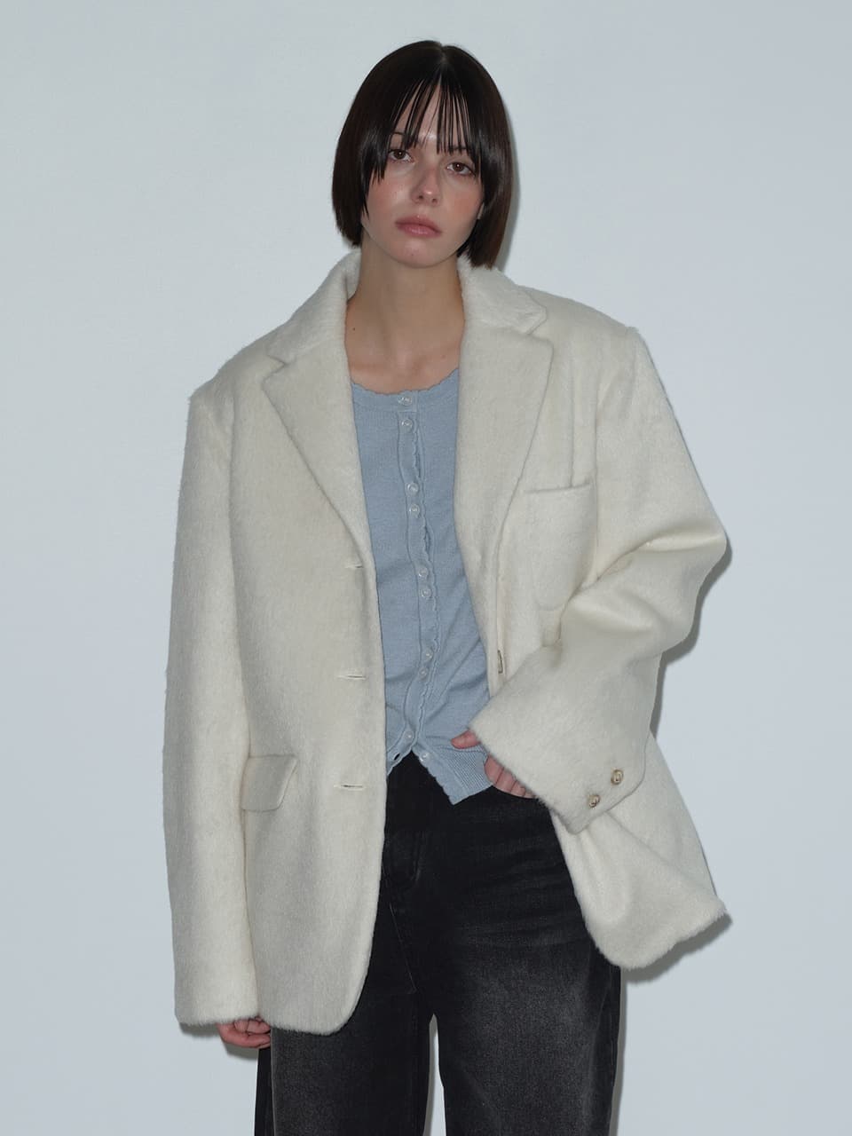 HAIRY WOOL JACKET (IVORY)