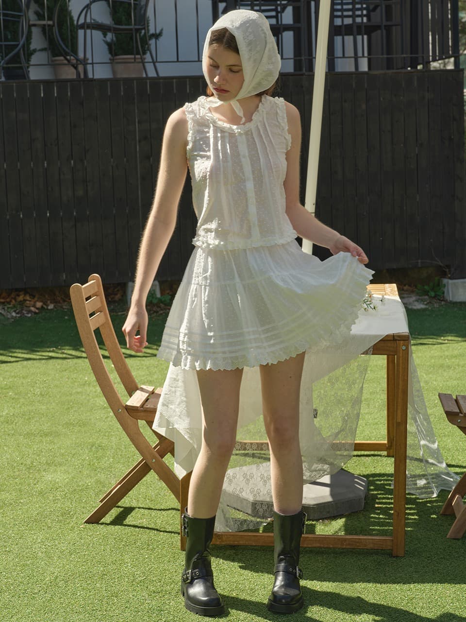 PIN TUCK CANCAN SKIRT (WHITE)