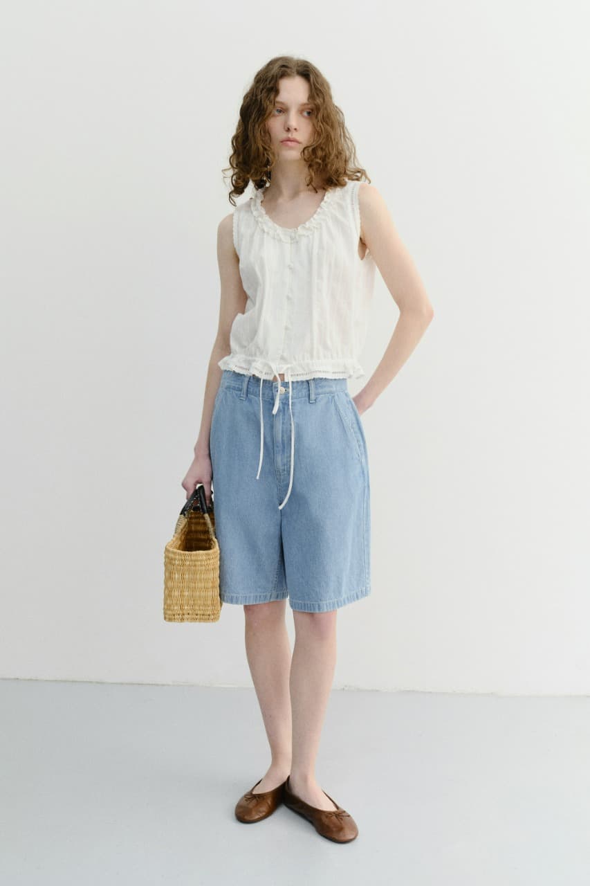 UNISEX LINEN DENIM SHORTS LIGHT BLUE_UDPA6B129B1