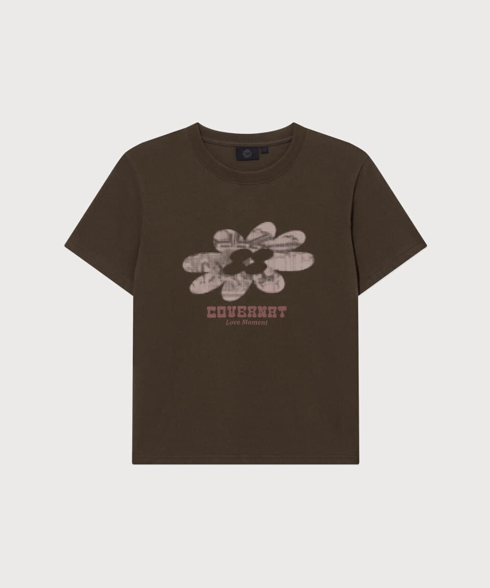 우먼 클로버 그래픽 반팔 티셔츠 Chocolate