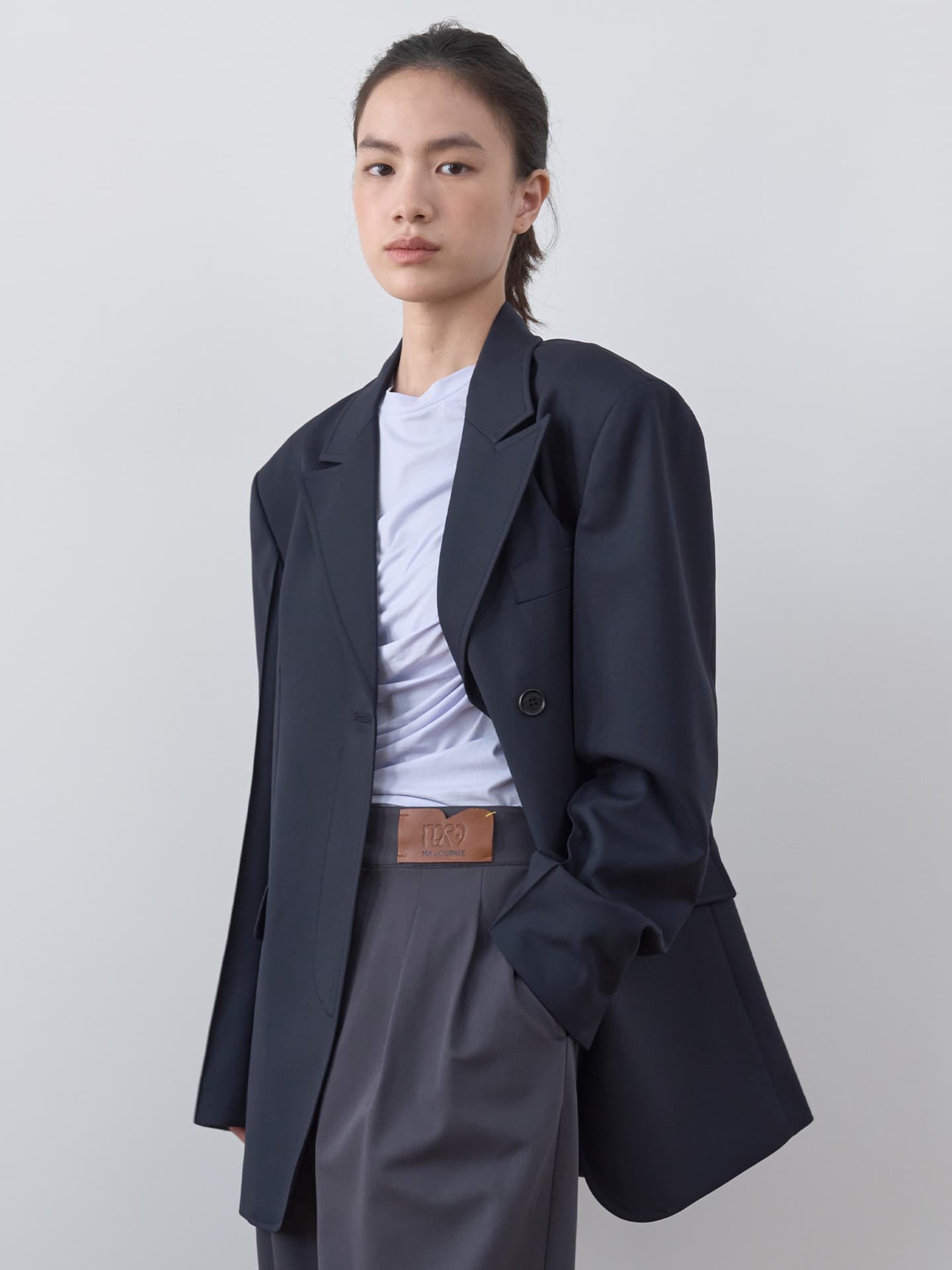 BOYFRIEND DOUBLE BUTTON JACKET_NAVY