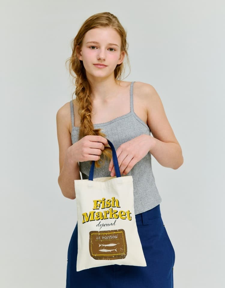 fish market graphic eco bag - brown