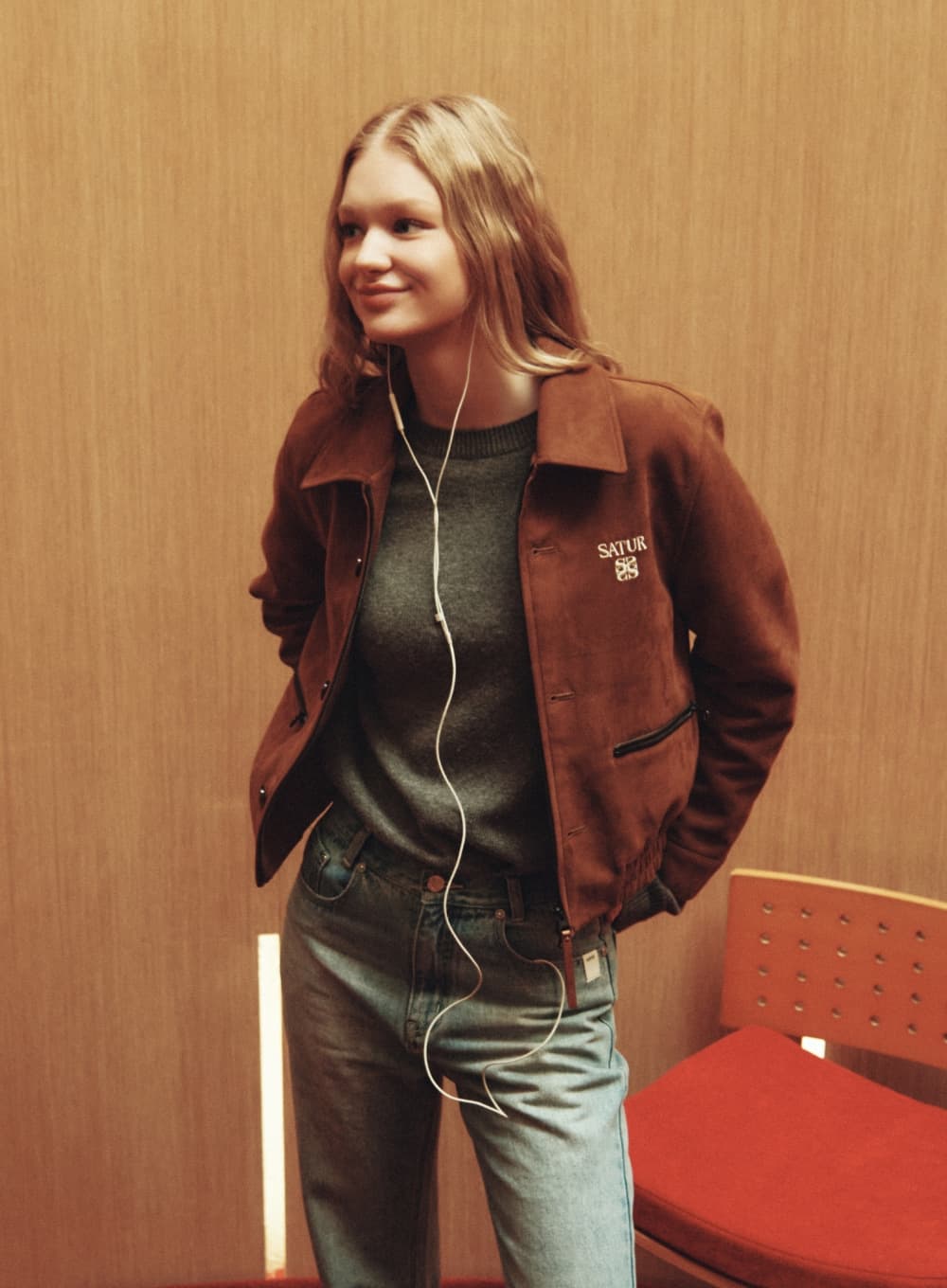 (W) Teo Faux Suede Short Jacket - Camel Brown