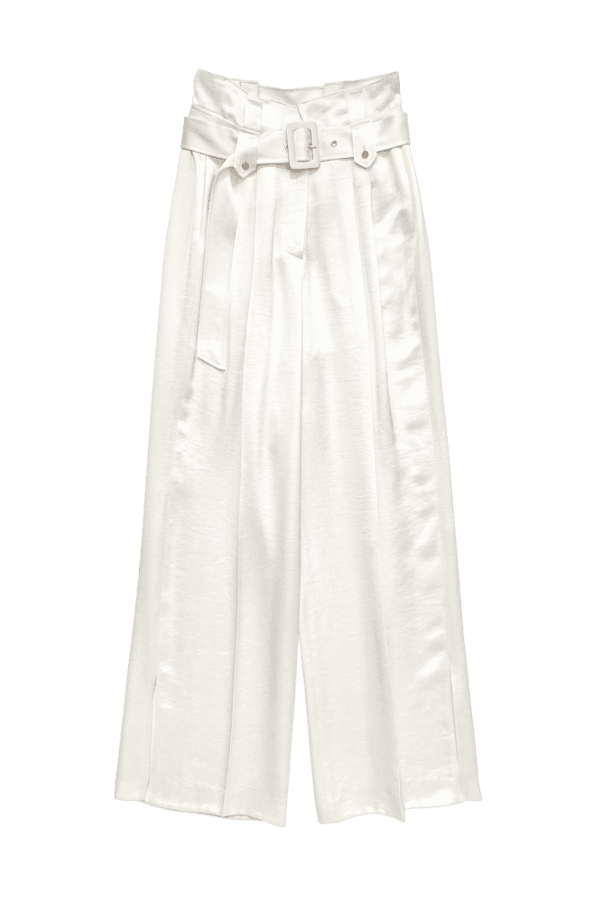 Belted Paperbag Wide Pants (Ivory)