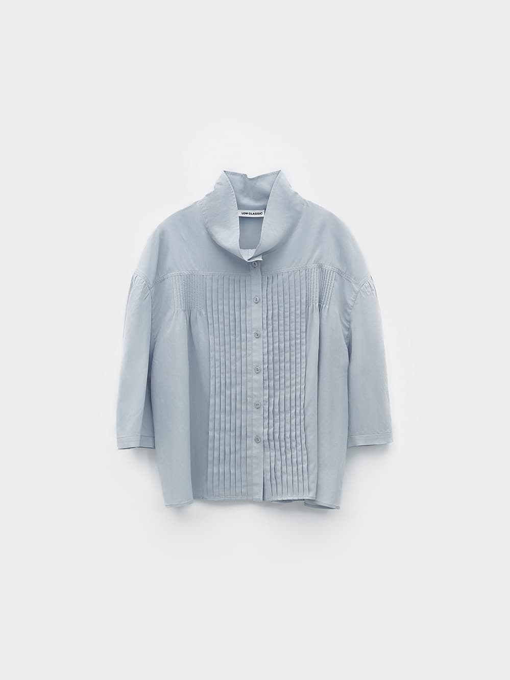 High Neck Pintuck Blouse_Light Blue