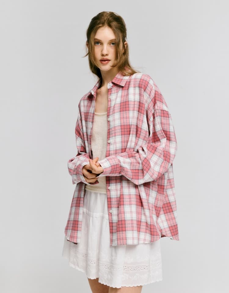 oversized flannel check shirts - pink check
