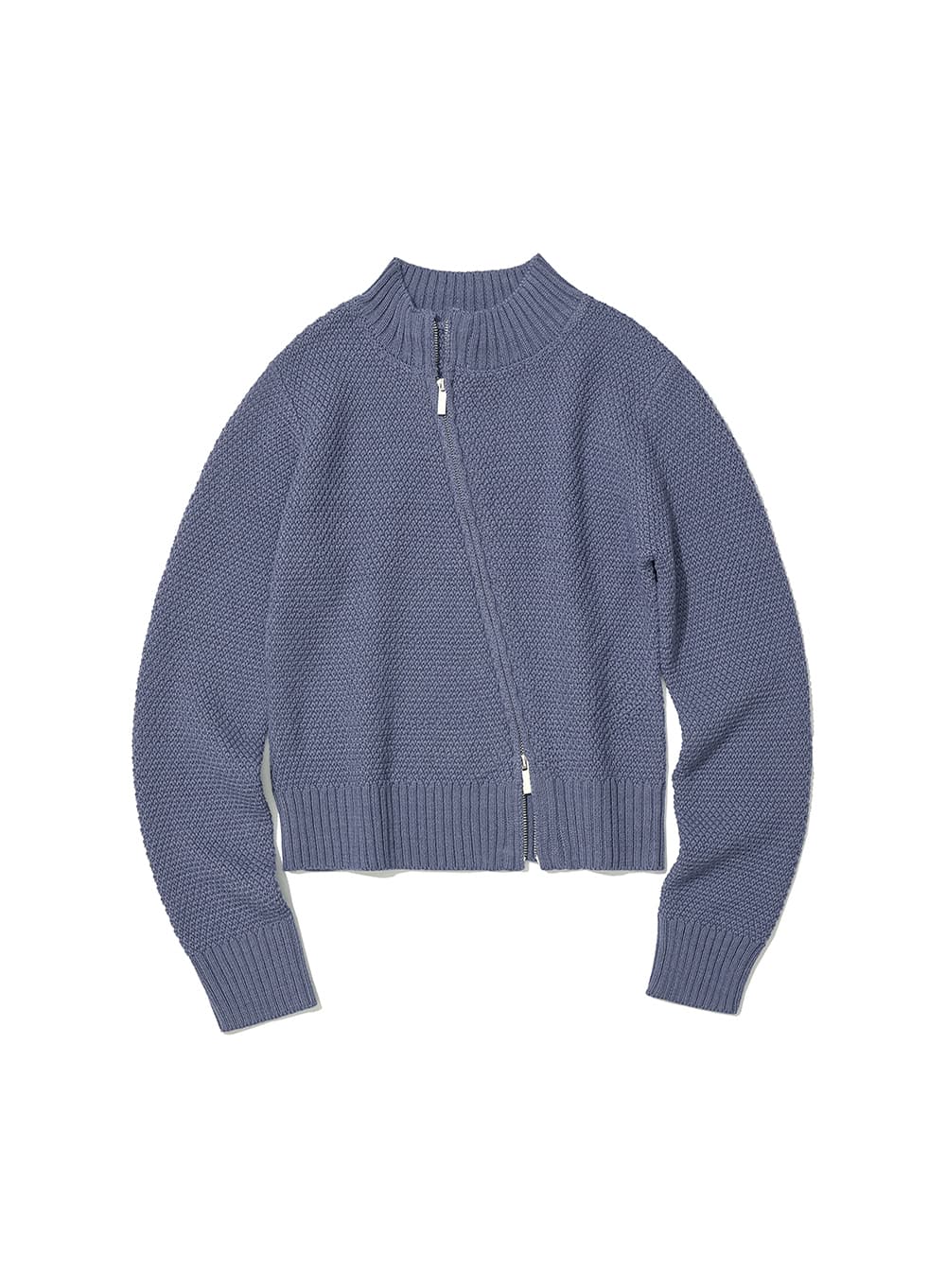 ASSYMETRIC ZIP-UP KNIT CARDIGAN_DUSTY BLUE