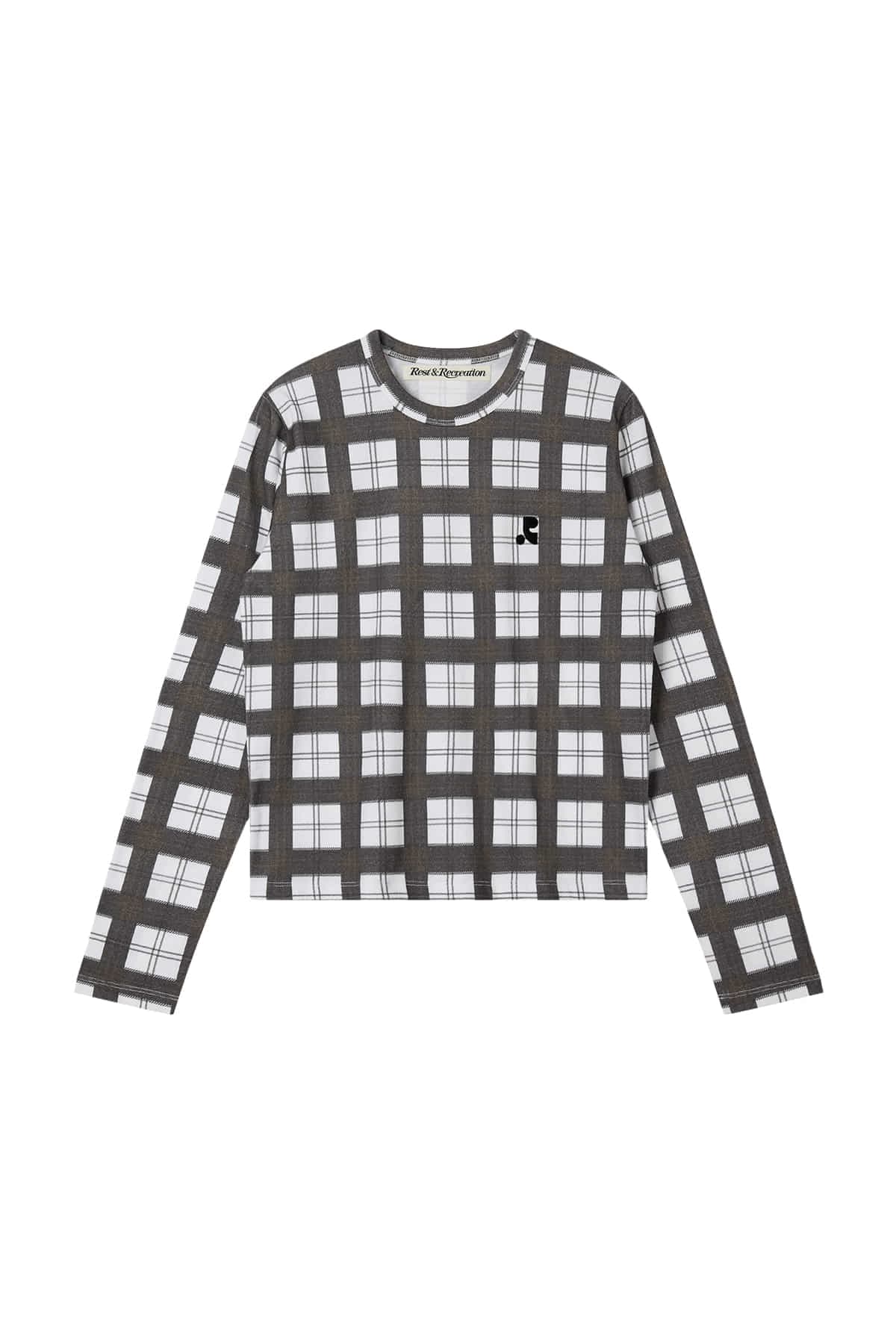 CHECK PATTERN LONG SLEEVE TOP - BLACK