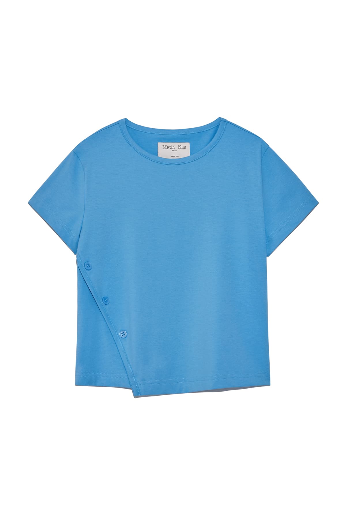SLIT BUTTON POINT CROP TOP IN BLUE