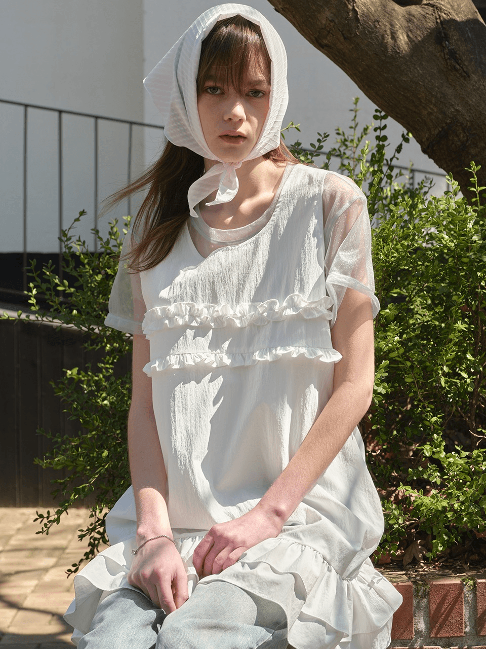 MIXED FRILL MINI ONE PIECE (WHITE)