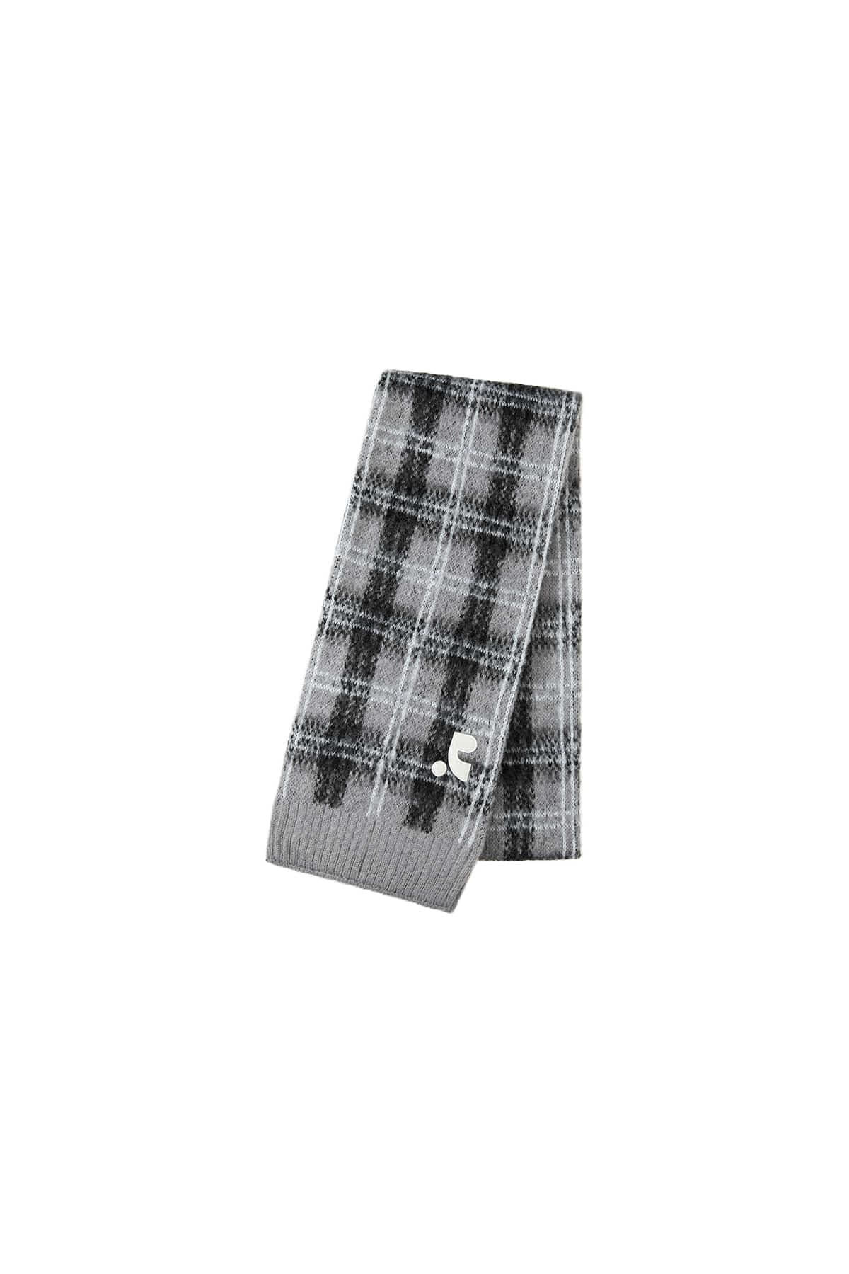 HAIRY CHECK KNIT MUFFLER - GREY