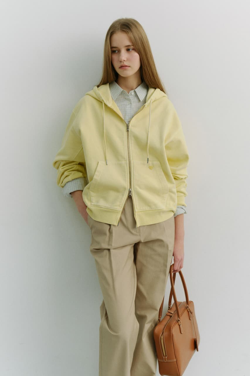 UNISEX GARMENT DYED ZIP-UP HOODIE VANILLA YELLOW_UDTS6A114Y1