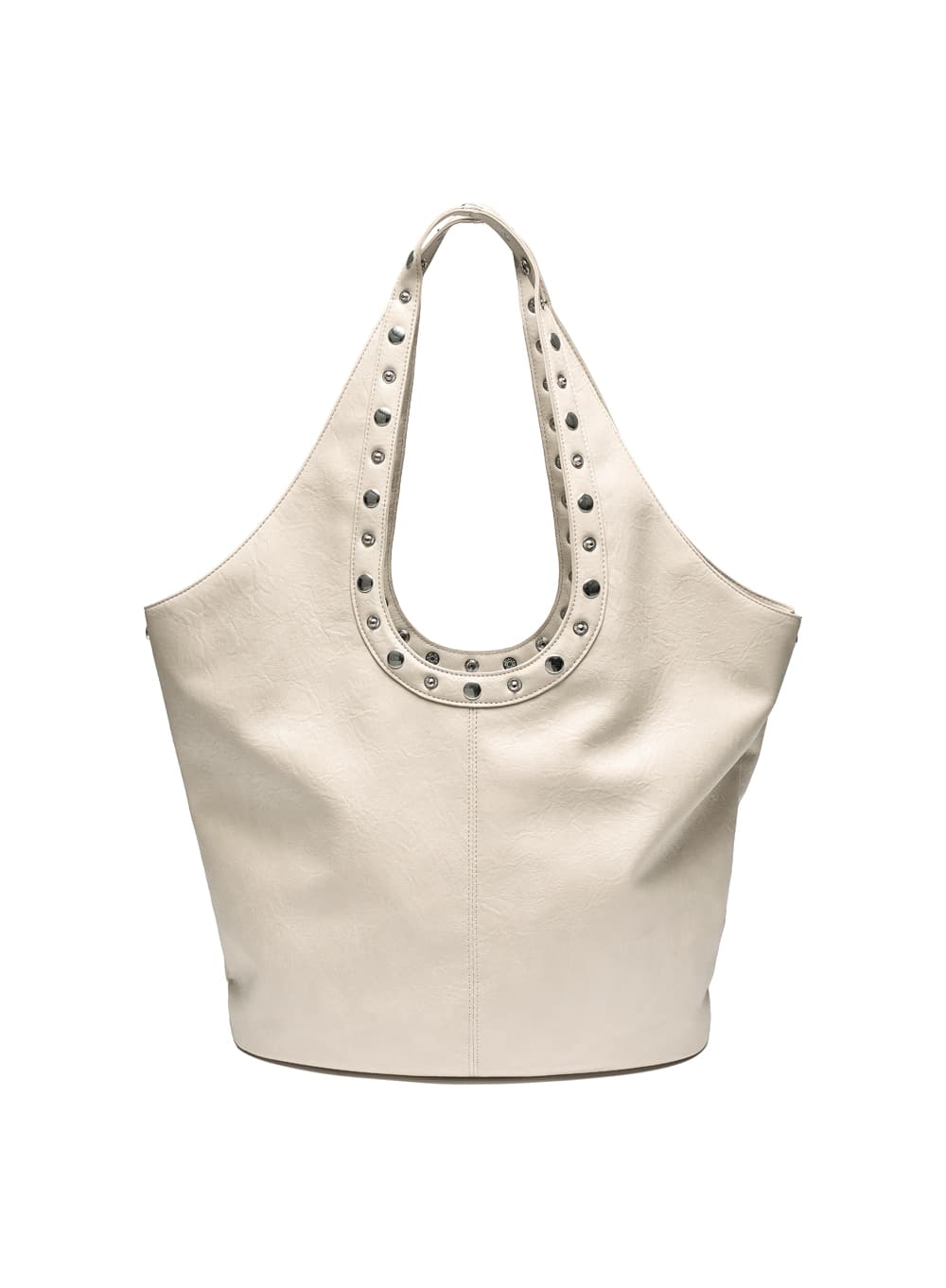 METAL SNAP HANDLE LEATHER BAG_CREAM