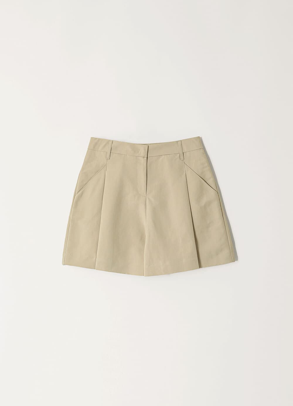 Flare Pleats Half Pants - Beige