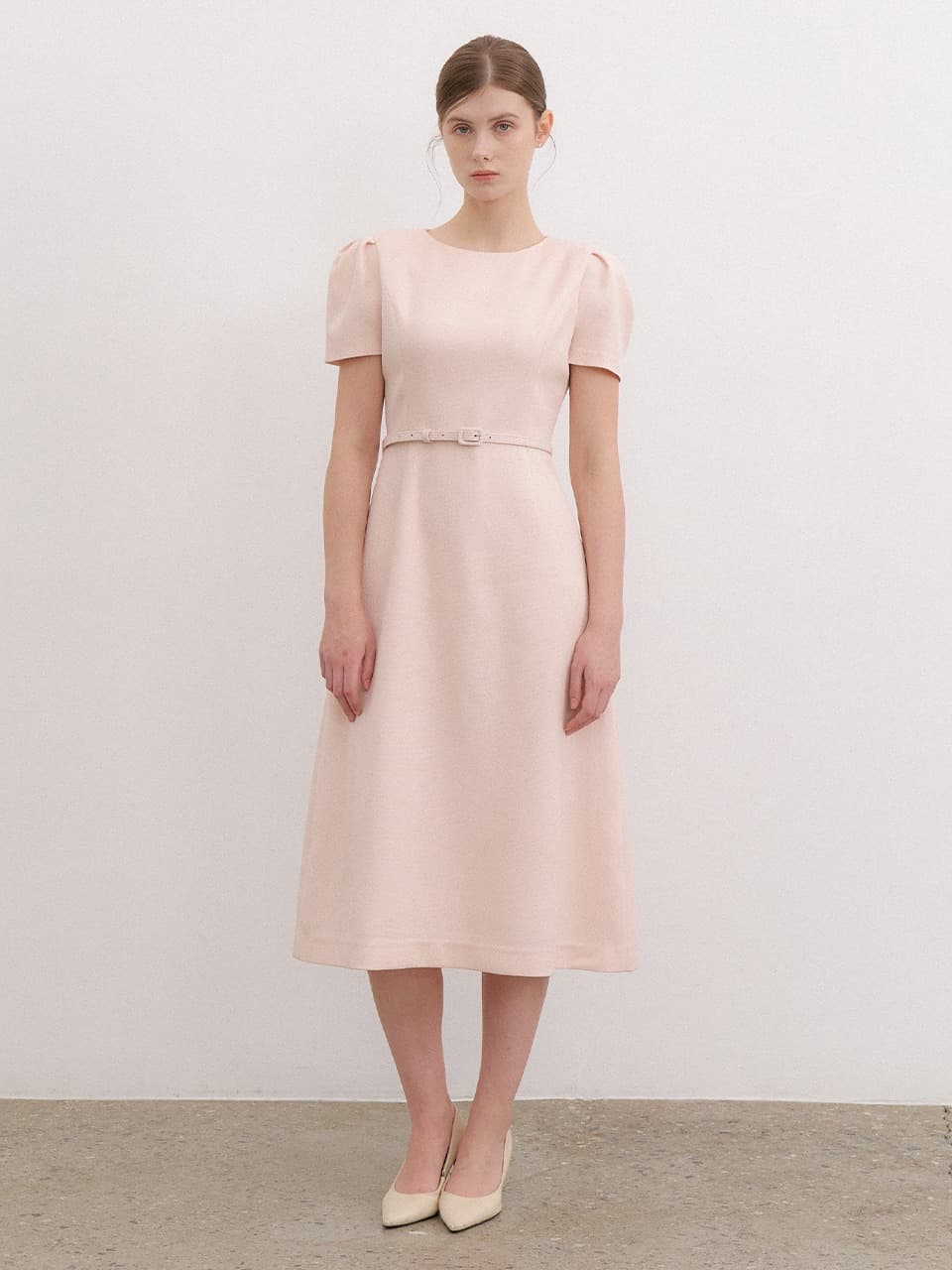 Basic Puff-Sleeve Flare Dress / Peach(3Color)