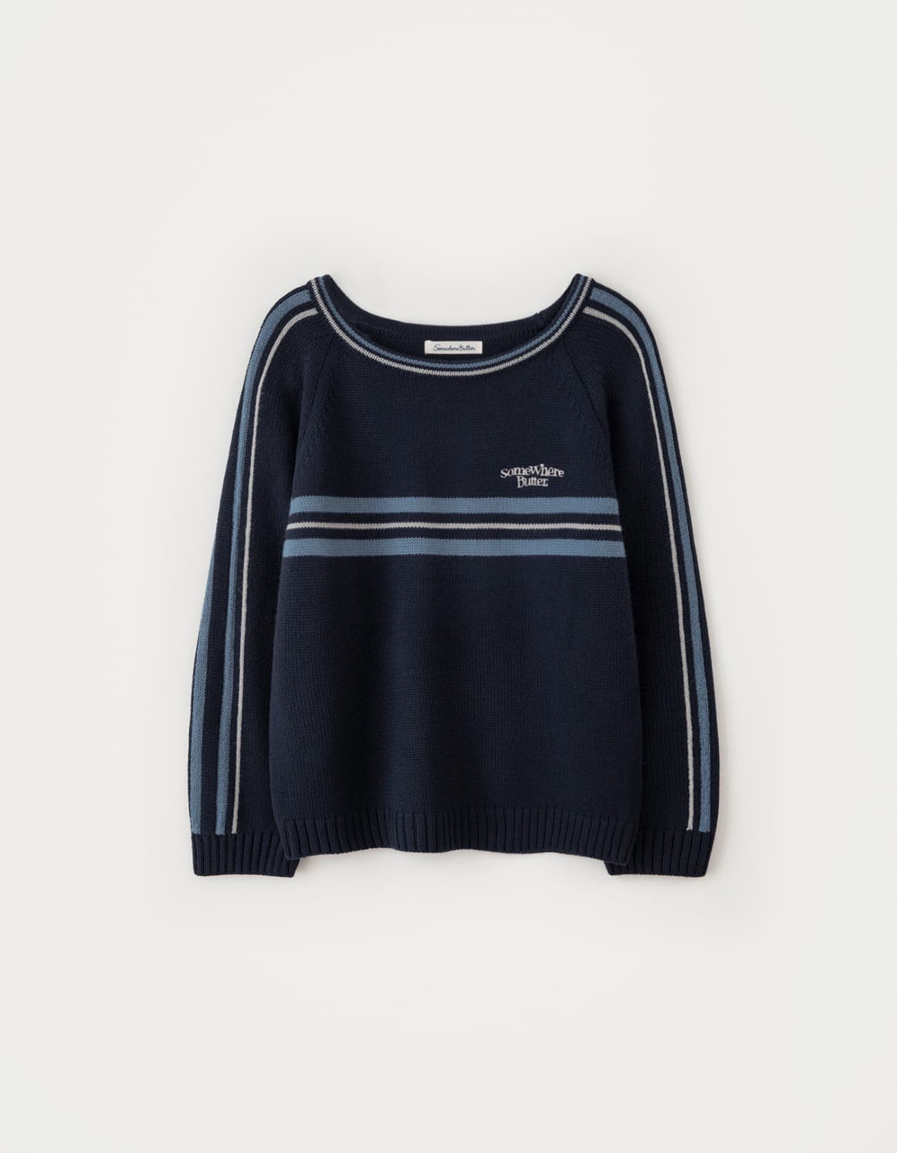 Line Small Logo Stripe Knit - Navy