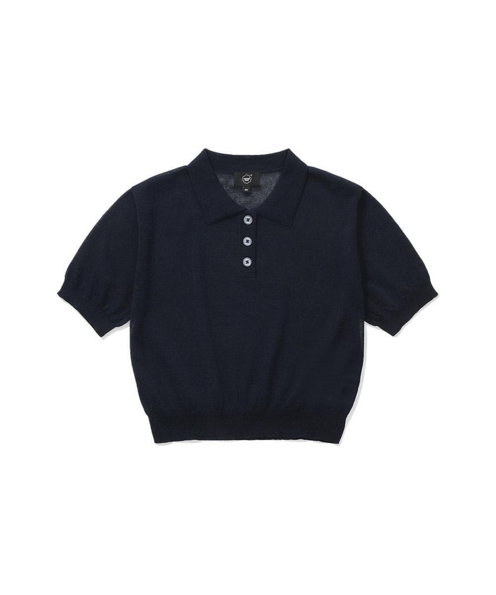 우먼 시어 카라 크롭 하프니트 Navy