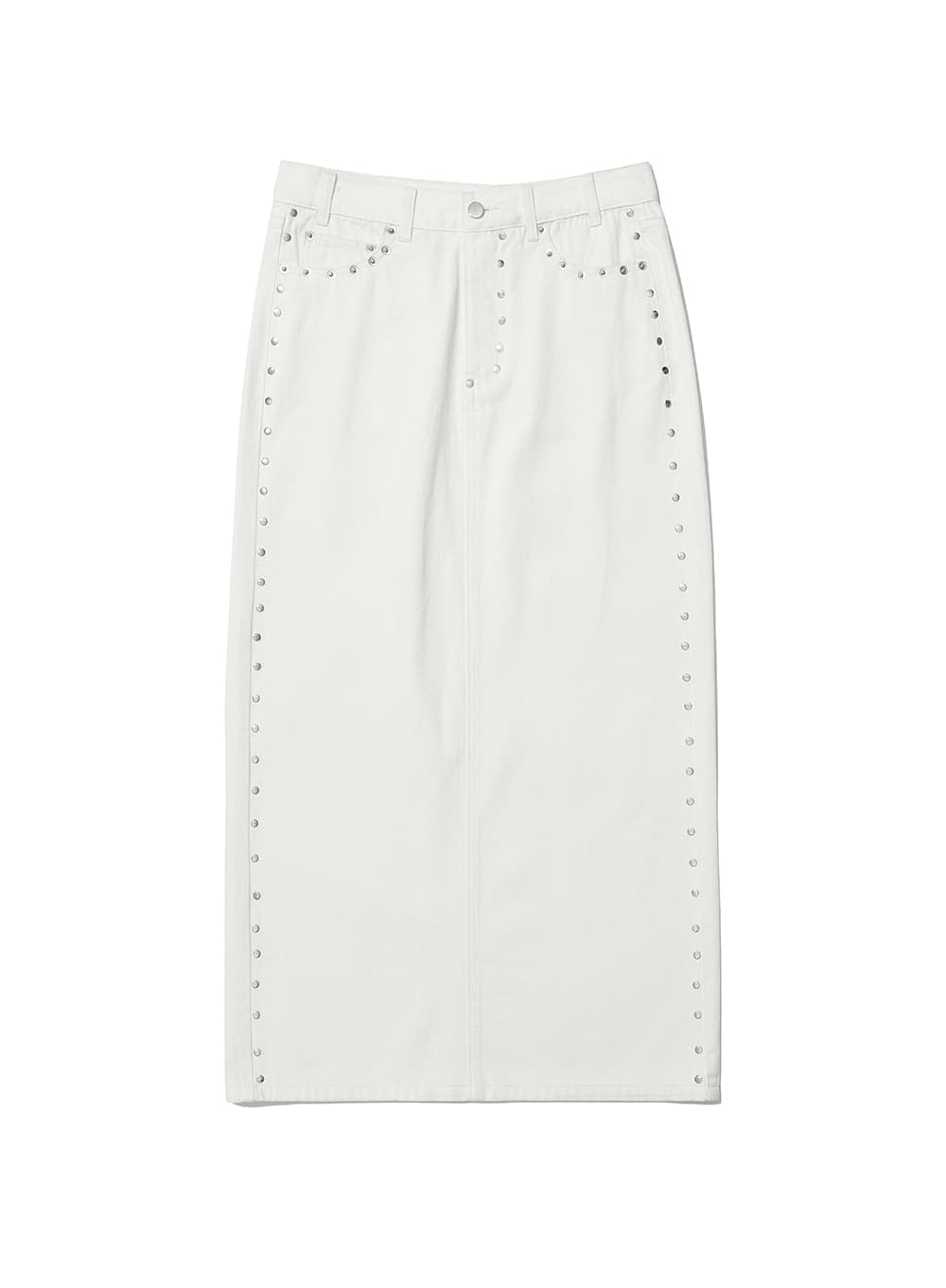 STUDED DENIM MAXI SKIRT_WHITE