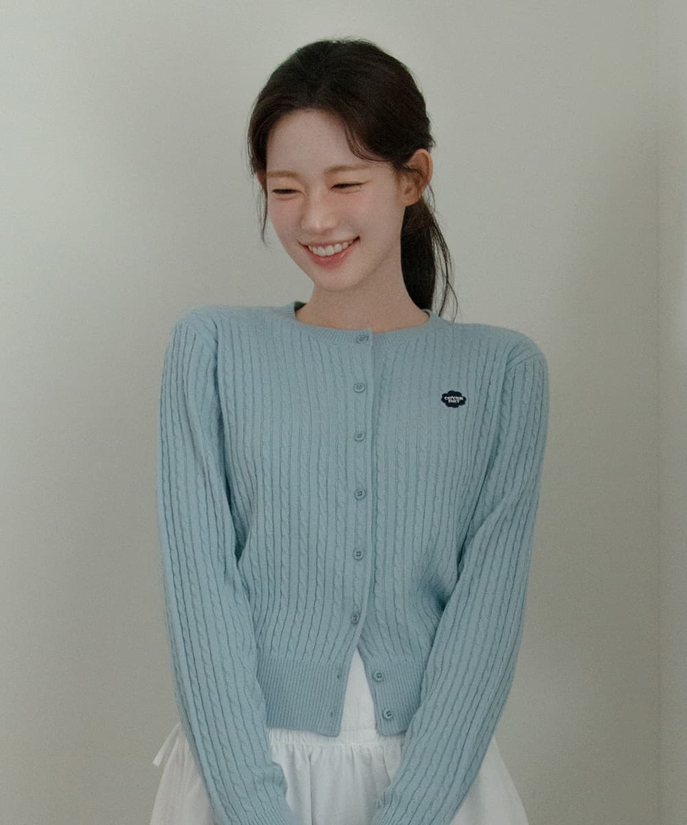 우먼 클로버하트 케이블 가디건 Light blue