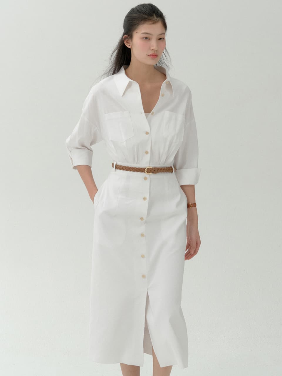 French Shirt Dress-White