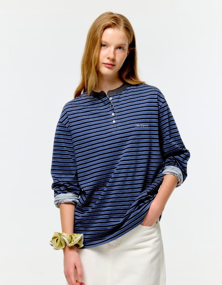 stripe henley neck t-shirt - blue