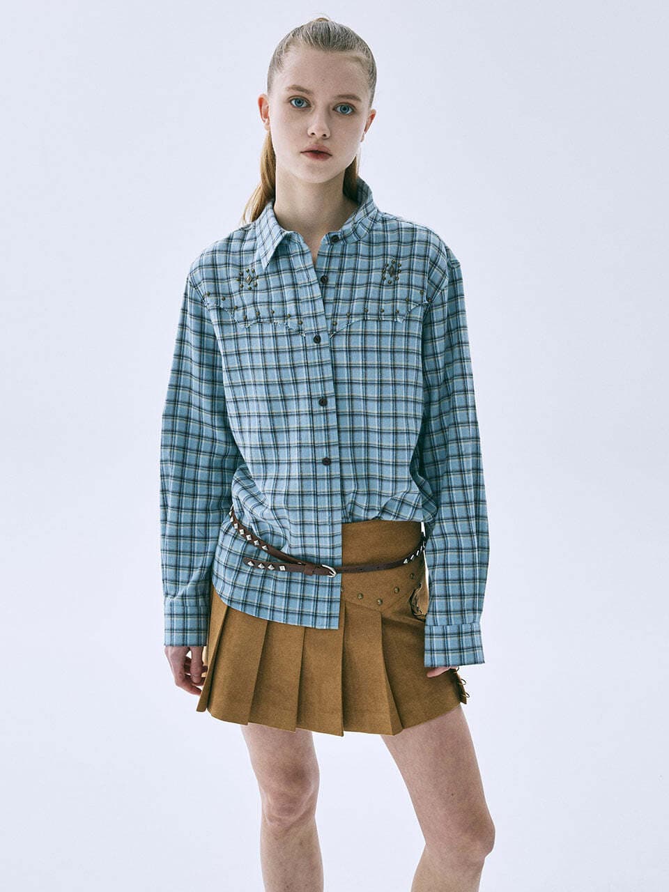 WESTERN SHIRTS GLEN CHECK STUD_BLUE