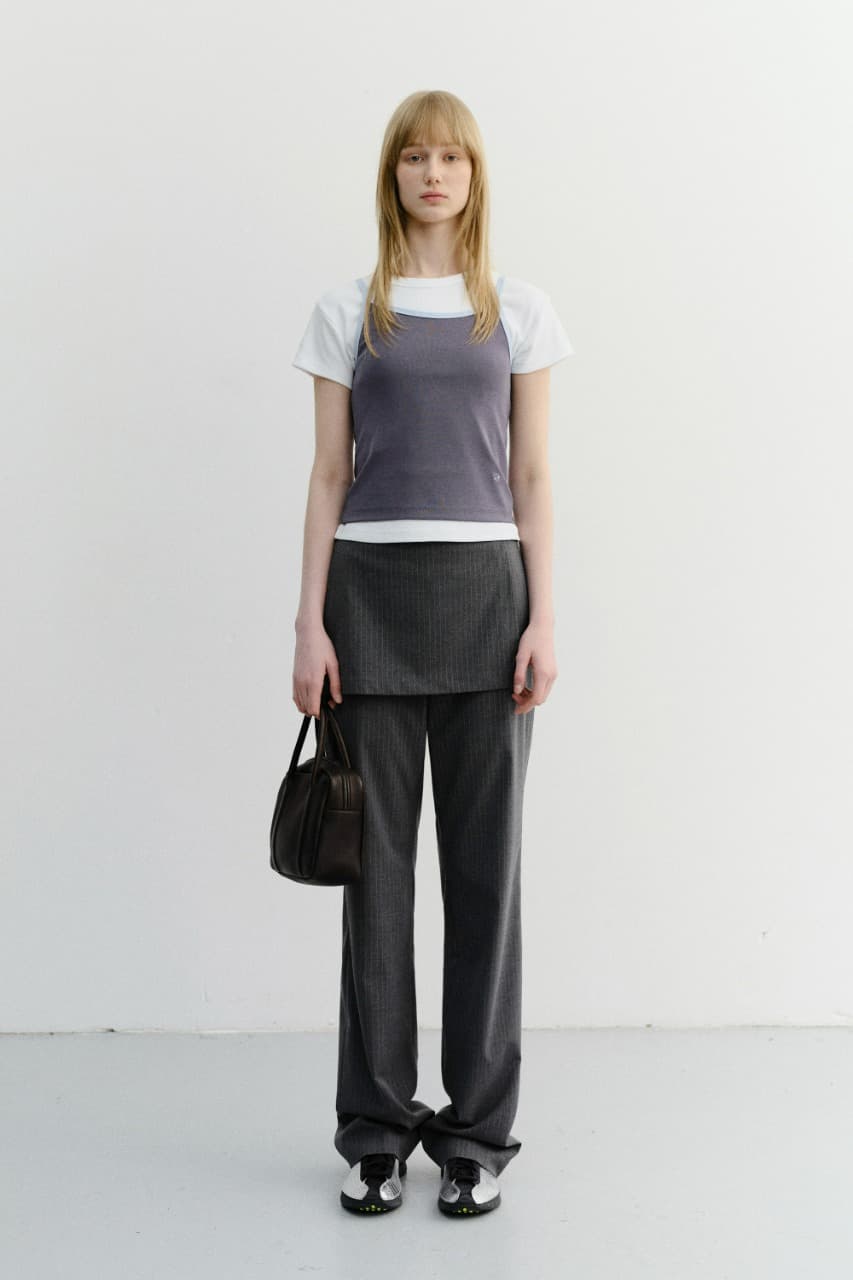 SKIRT LAYERED SLIM PANTS CHARCOAL GREY STRIPE_UDPA6B226CG